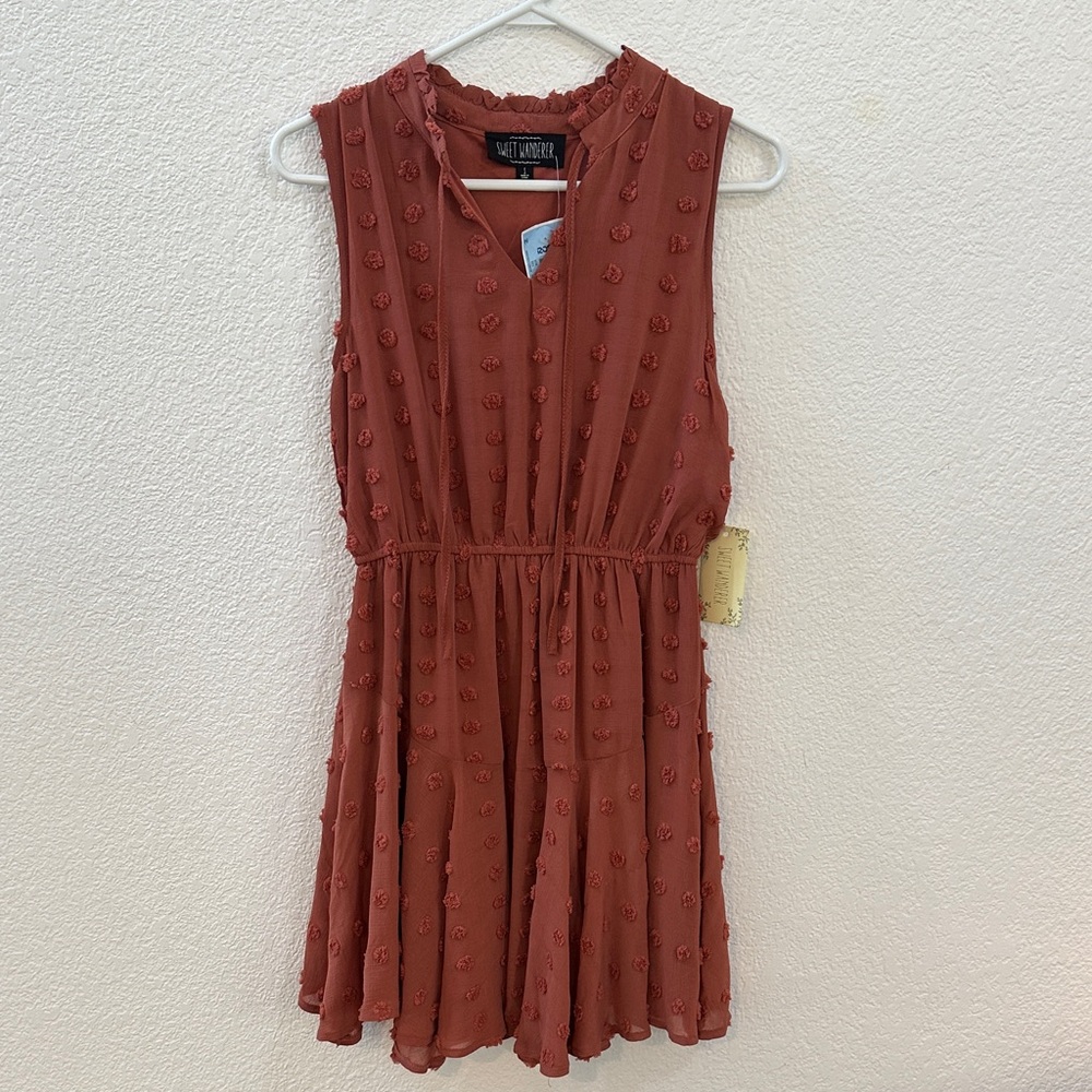 Sweet Wanderer Terracotta Textured Dot Dress